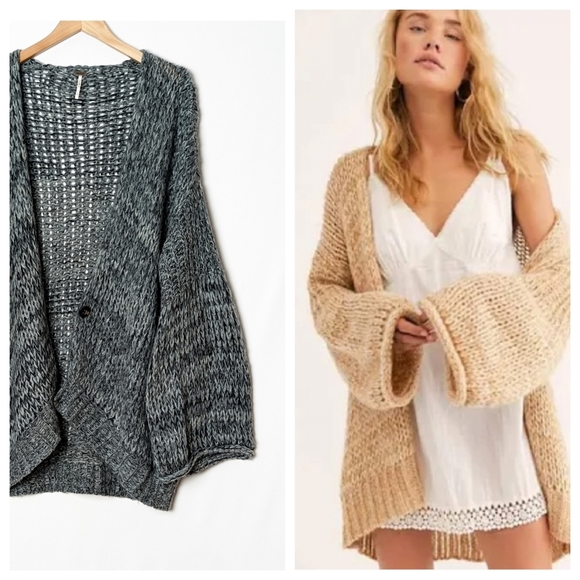 Free People Sweaters - FREE PEOPLE Home Town Cardigan Alpaca Wool Grey Oversized Chunky Knit Sweater  L